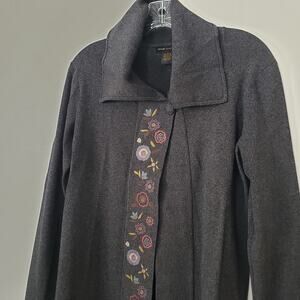 Grace Dane Lewis Cardigan Jacket Rayon Nylon Embroidered Flowers Size Medium